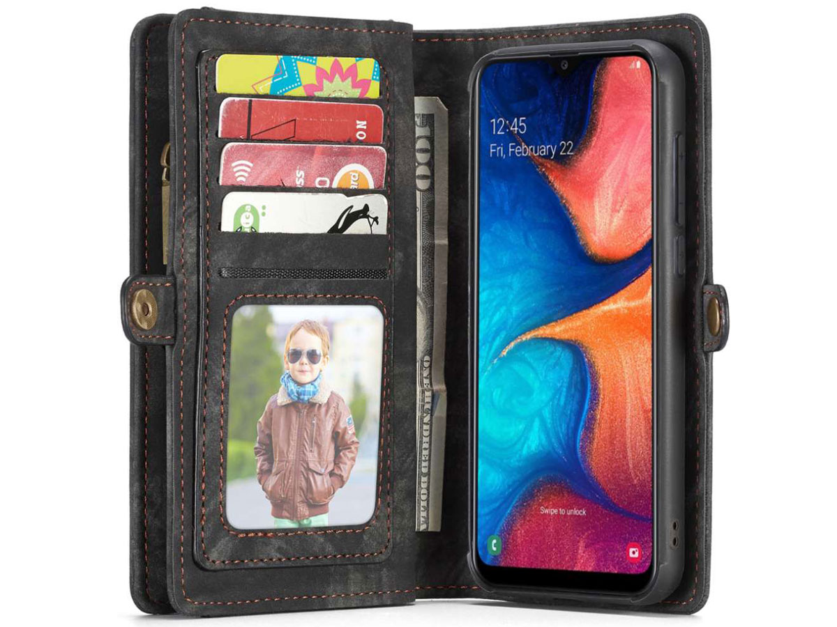 CaseMe 2in1 Wallet Ritsvak Case Zwart - Samsung Galaxy A20e Hoesje