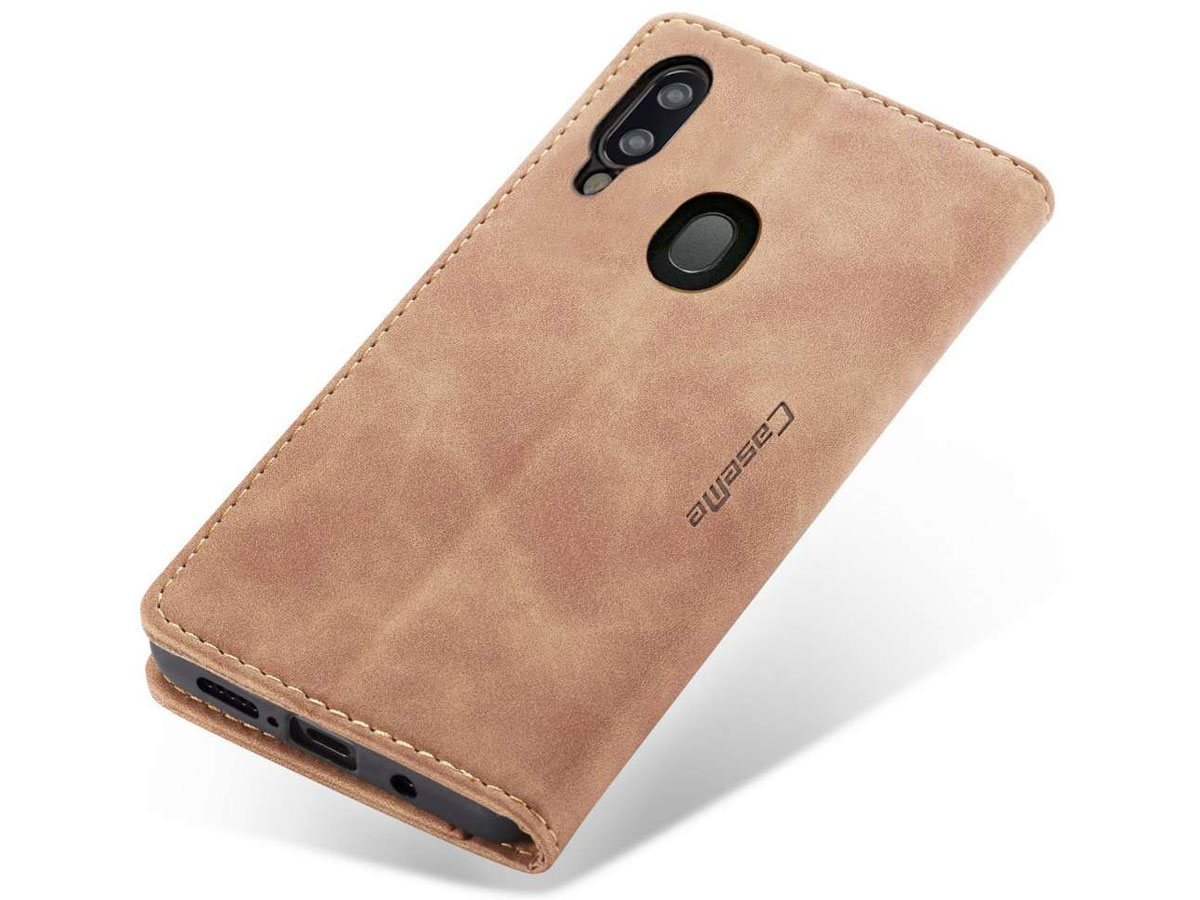 CaseMe Vintage BookCase Tan - Samsung Galaxy A20e hoesje