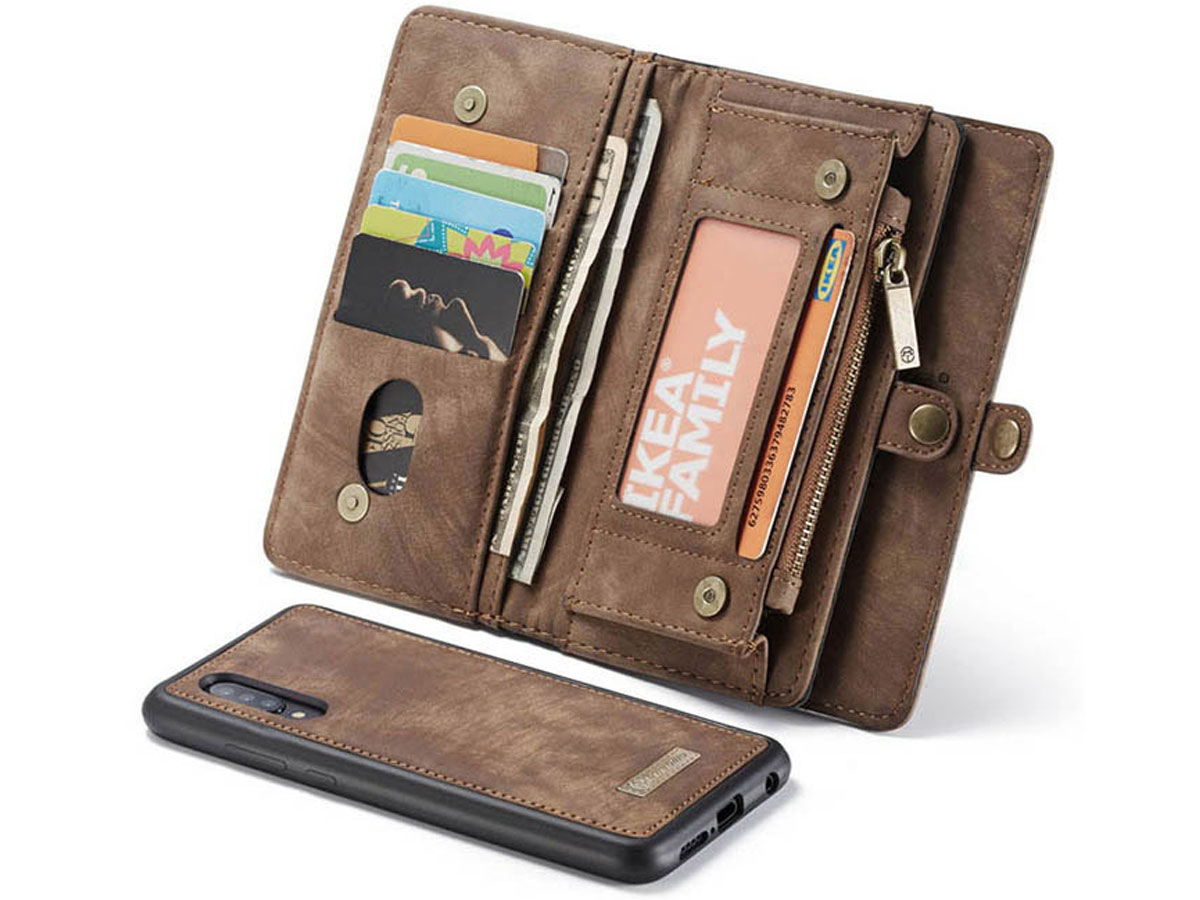 CaseMe 2in1 Wallet Ritsvak Case Bruin - Samsung Galaxy A30s Hoesje