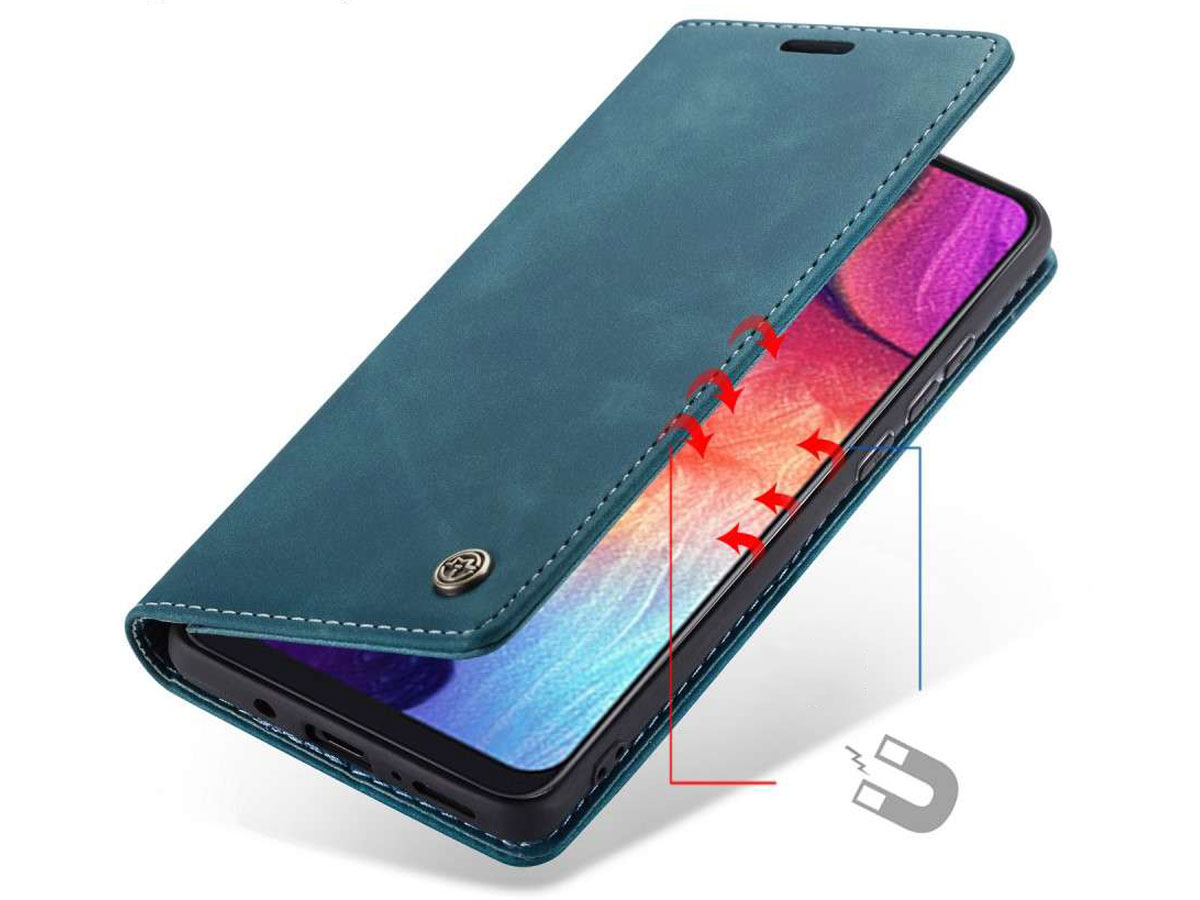 CaseMe Vintage BookCase Blauw - Samsung Galaxy A30s hoesje