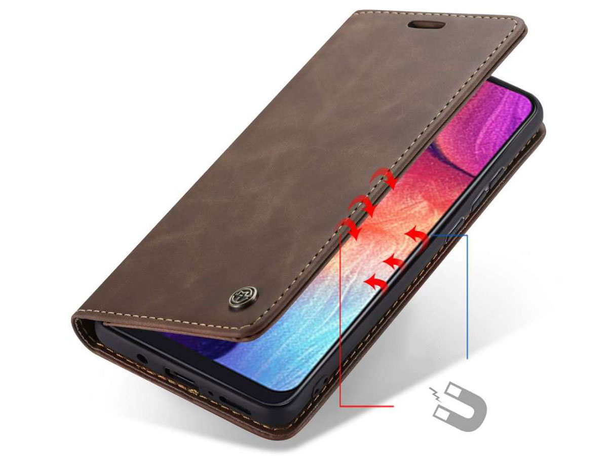 CaseMe Vintage BookCase Bruin - Samsung Galaxy A30s hoesje