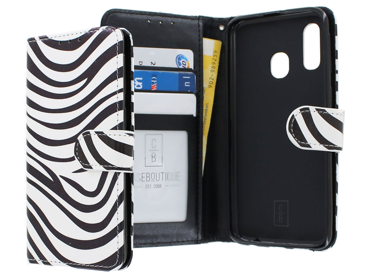 Book Case Mapje Zebra Print - Samsung Galaxy A40 hoesje