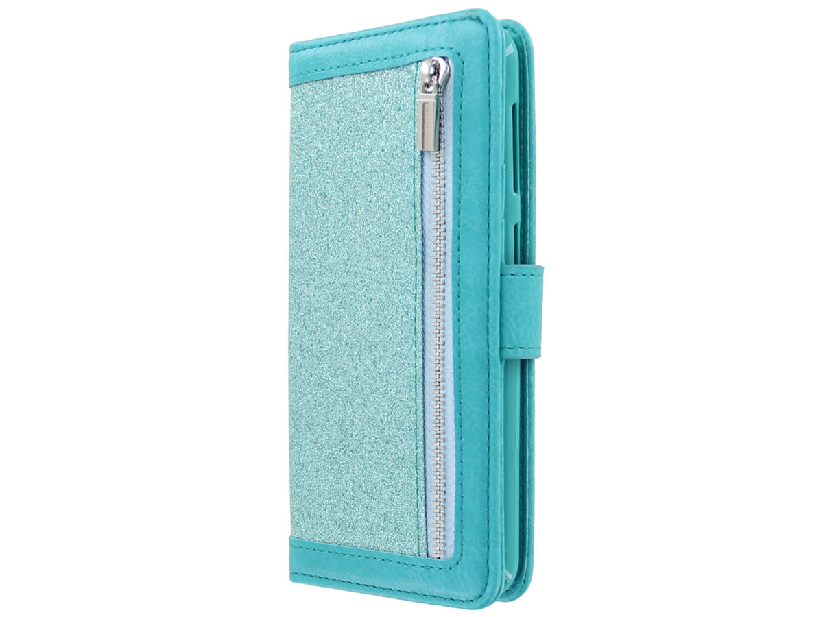 Glitsie Zip Case met Rits Turquoise - Samsung Galaxy A40 hoesje