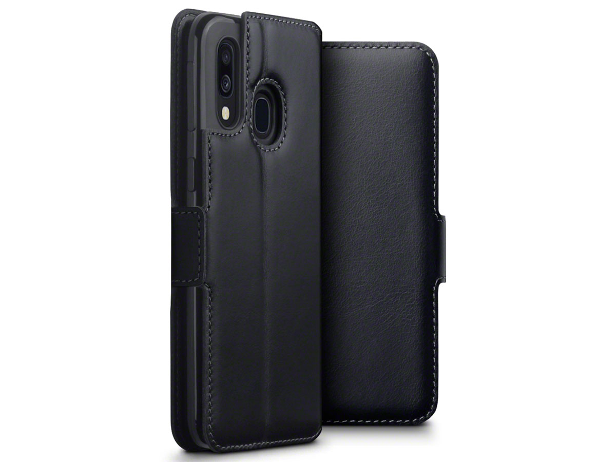 CaseBoutique Slim Wallet Case Zwart Leer - Galaxy A40 hoesje