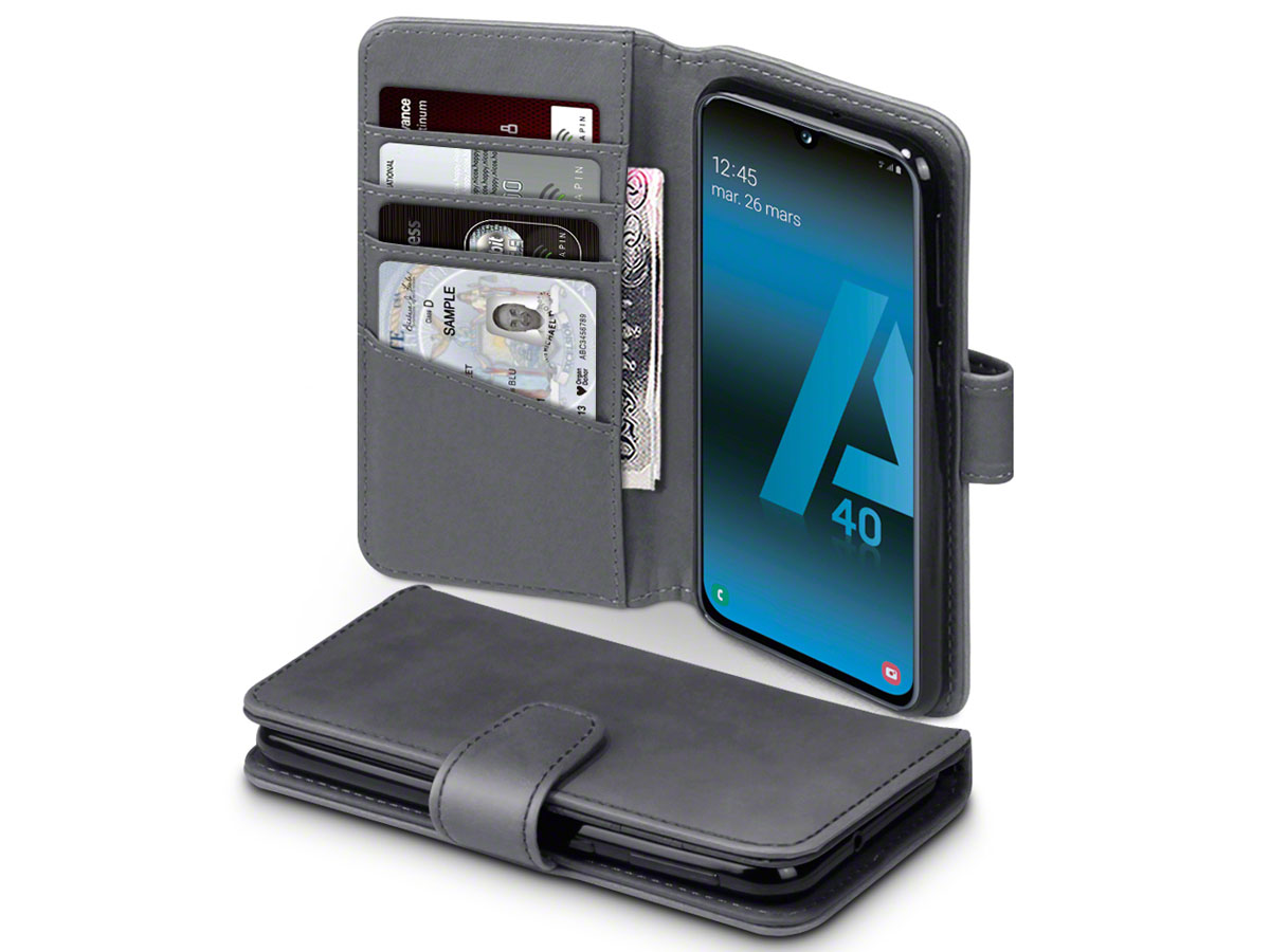CaseBoutique Leather Wallet Grijs Leer - Galaxy A40 hoesje