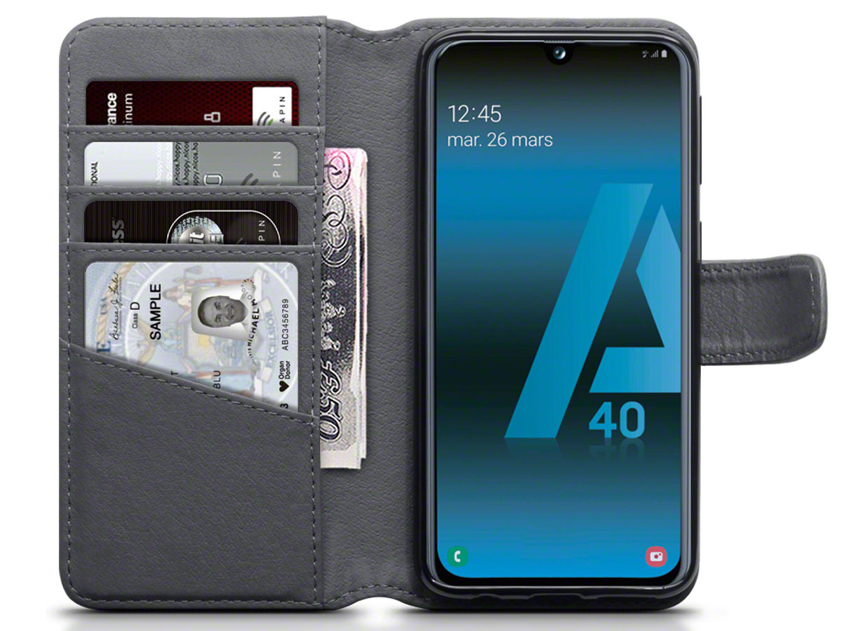 CaseBoutique Leather Wallet Grijs Leer - Galaxy A40 hoesje