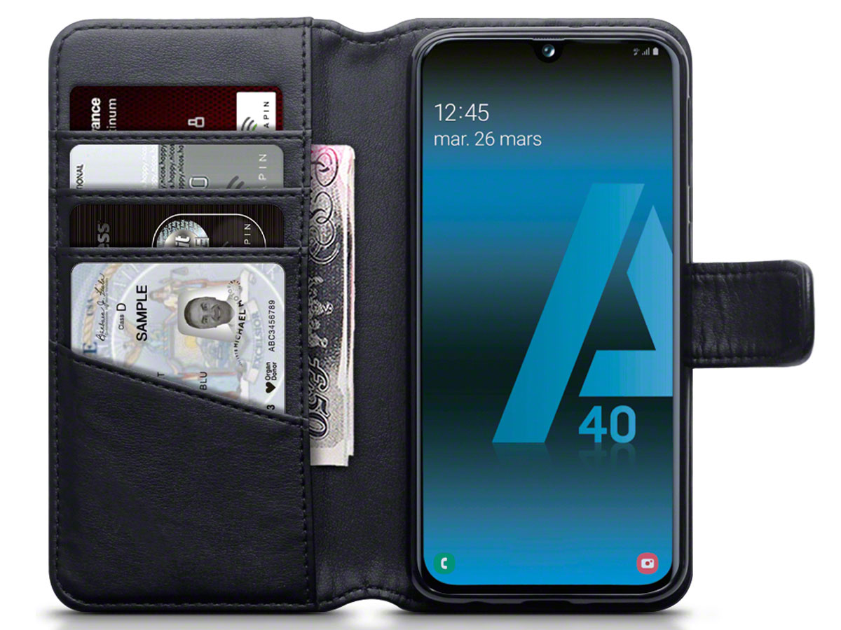 CaseBoutique Leather Wallet Zwart Leer - Galaxy A40 hoesje