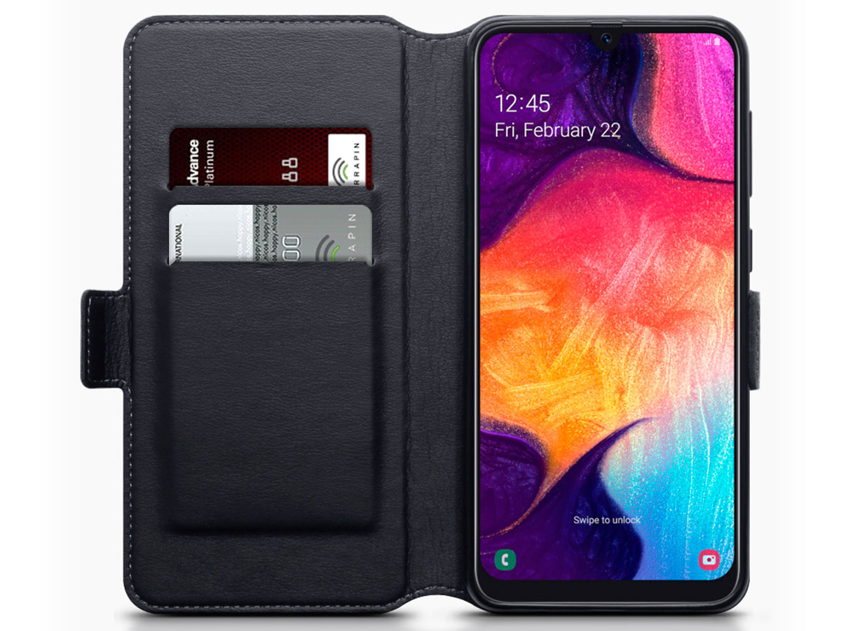 CaseBoutique Slim Wallet Case Zwart Leer - Galaxy A50 hoesje
