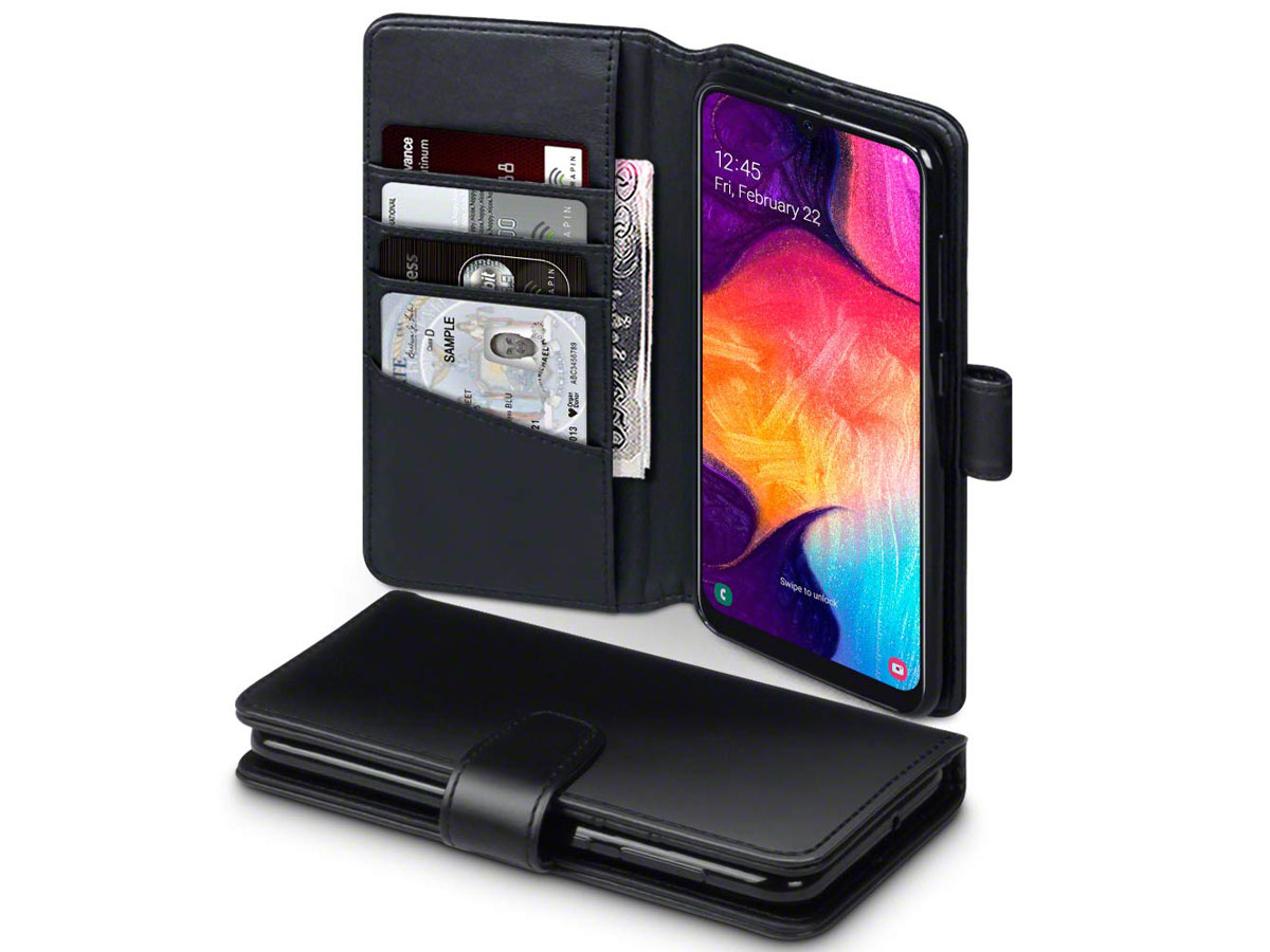 CaseBoutique Wallet Case Zwart Leer - Galaxy A50 hoesje
