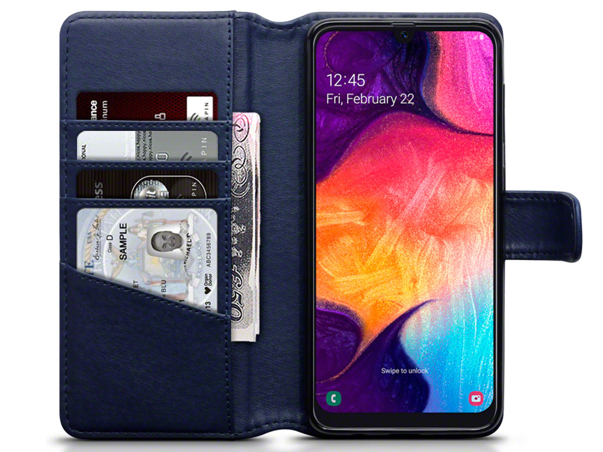 CaseBoutique Wallet Case Donkerblauw Leer - Galaxy A50 hoesje