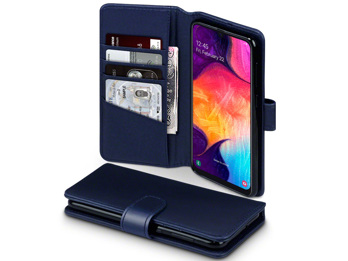 CaseBoutique Wallet Case Donkerblauw Leer - Galaxy A50 hoesje