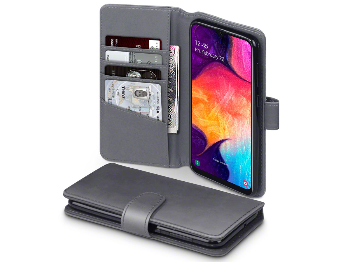 CaseBoutique Wallet Case Grijs Leer - Galaxy A50 hoesje