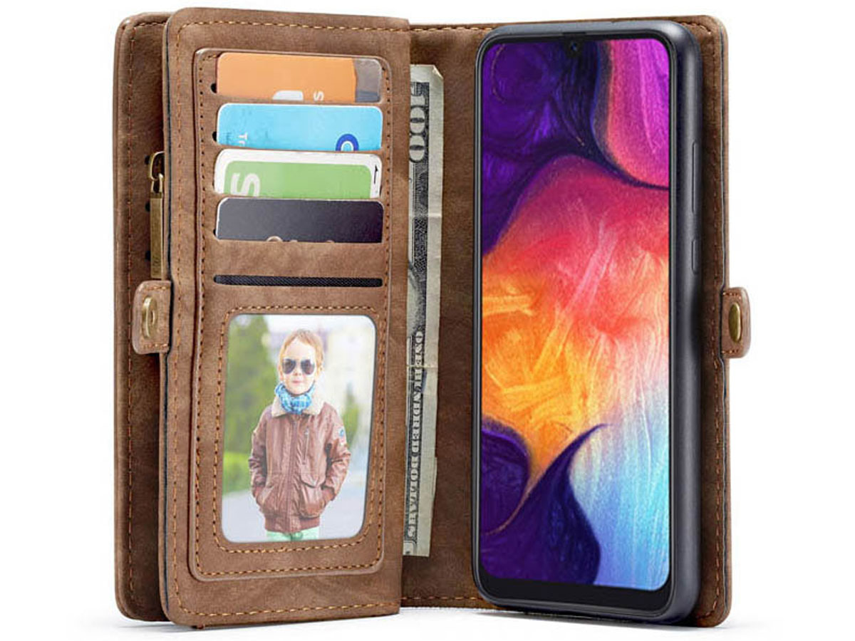 CaseMe 2in1 Wallet Ritsvak Case Bruin - Samsung Galaxy A50 Hoesje