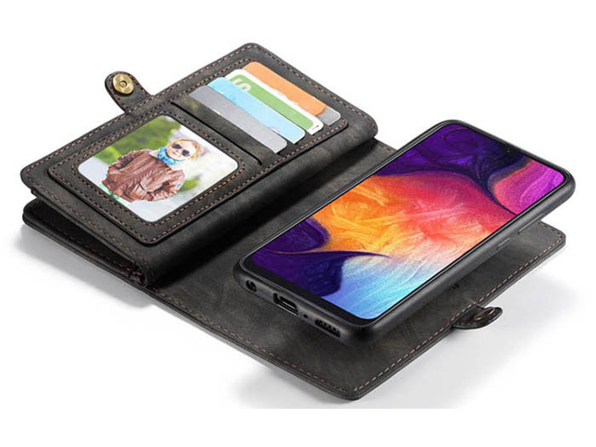 CaseMe 2in1 Wallet Ritsvak Case Zwart - Samsung Galaxy A50 Hoesje
