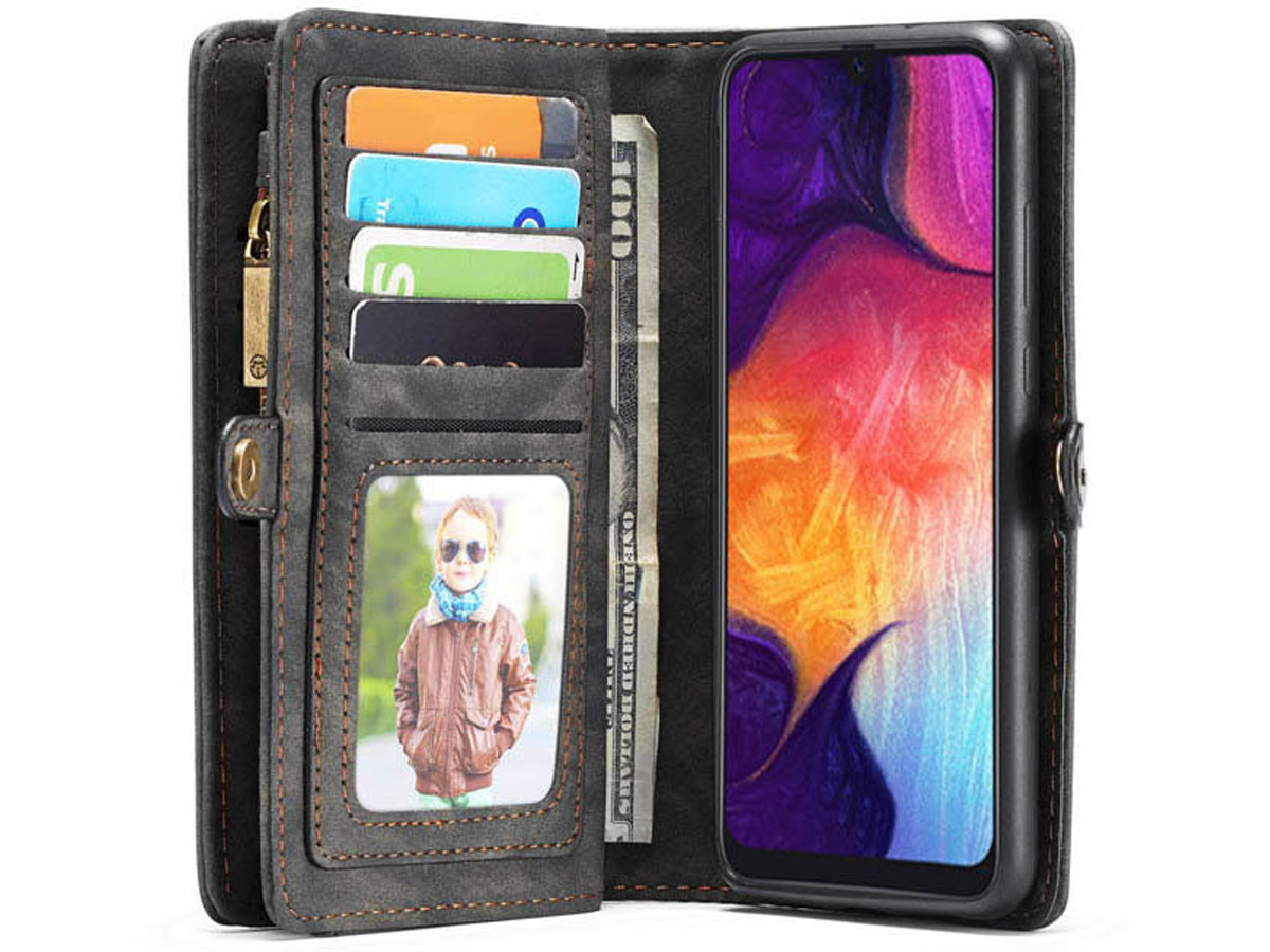 CaseMe 2in1 Wallet Ritsvak Case Zwart - Samsung Galaxy A50 Hoesje