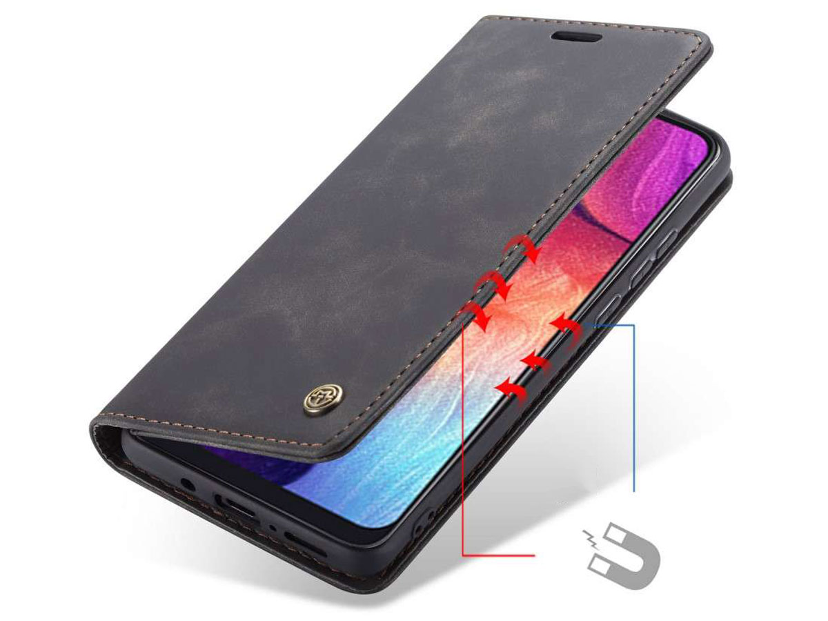 CaseMe Vintage BookCase Zwart - Samsung Galaxy A50 hoesje