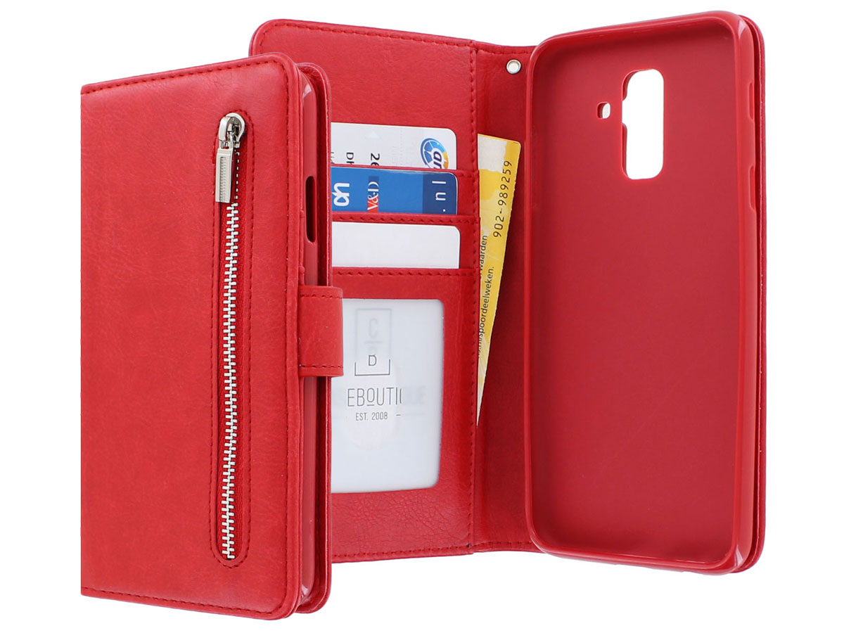 Zipper Wallet Case Rood - Samsung Galaxy A6+ hoesje