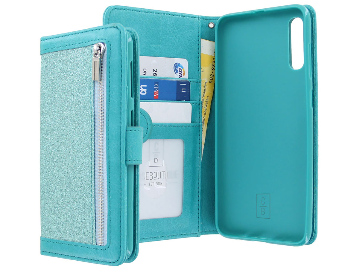 Glitsie Zip Case met Rits Turquoise - Samsung Galaxy A70 hoesje