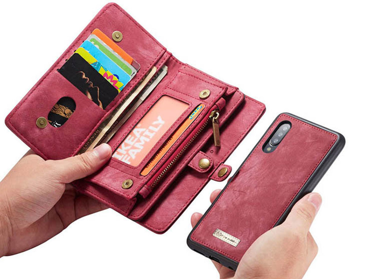 CaseMe 2in1 Wallet Ritsvak Case Rood - Samsung Galaxy A70 Hoesje