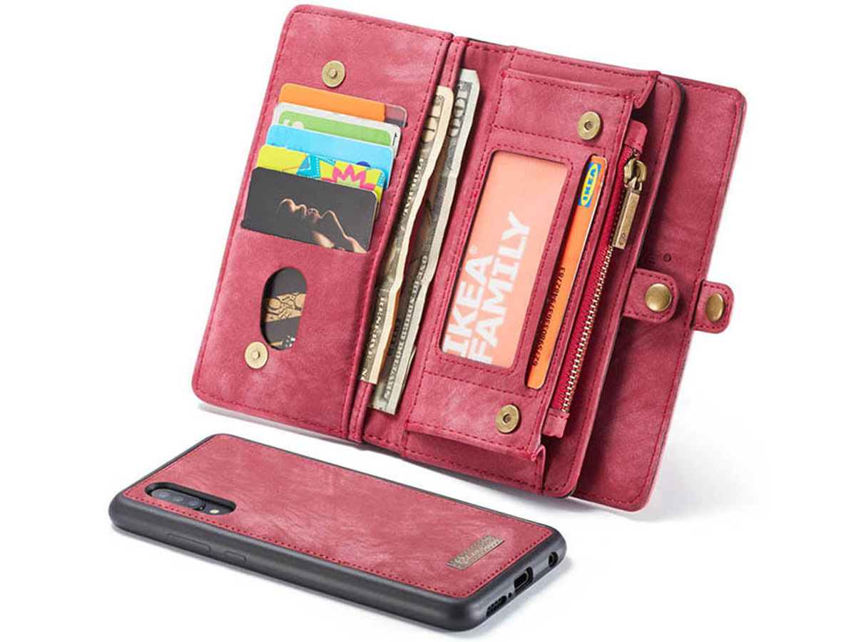 CaseMe 2in1 Wallet Ritsvak Case Rood - Samsung Galaxy A70 Hoesje