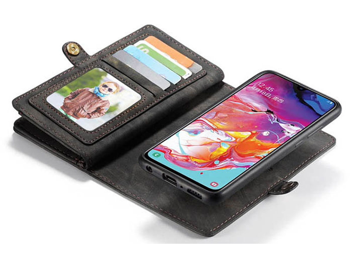CaseMe 2in1 Wallet Ritsvak Case Zwart - Samsung Galaxy A70 Hoesje