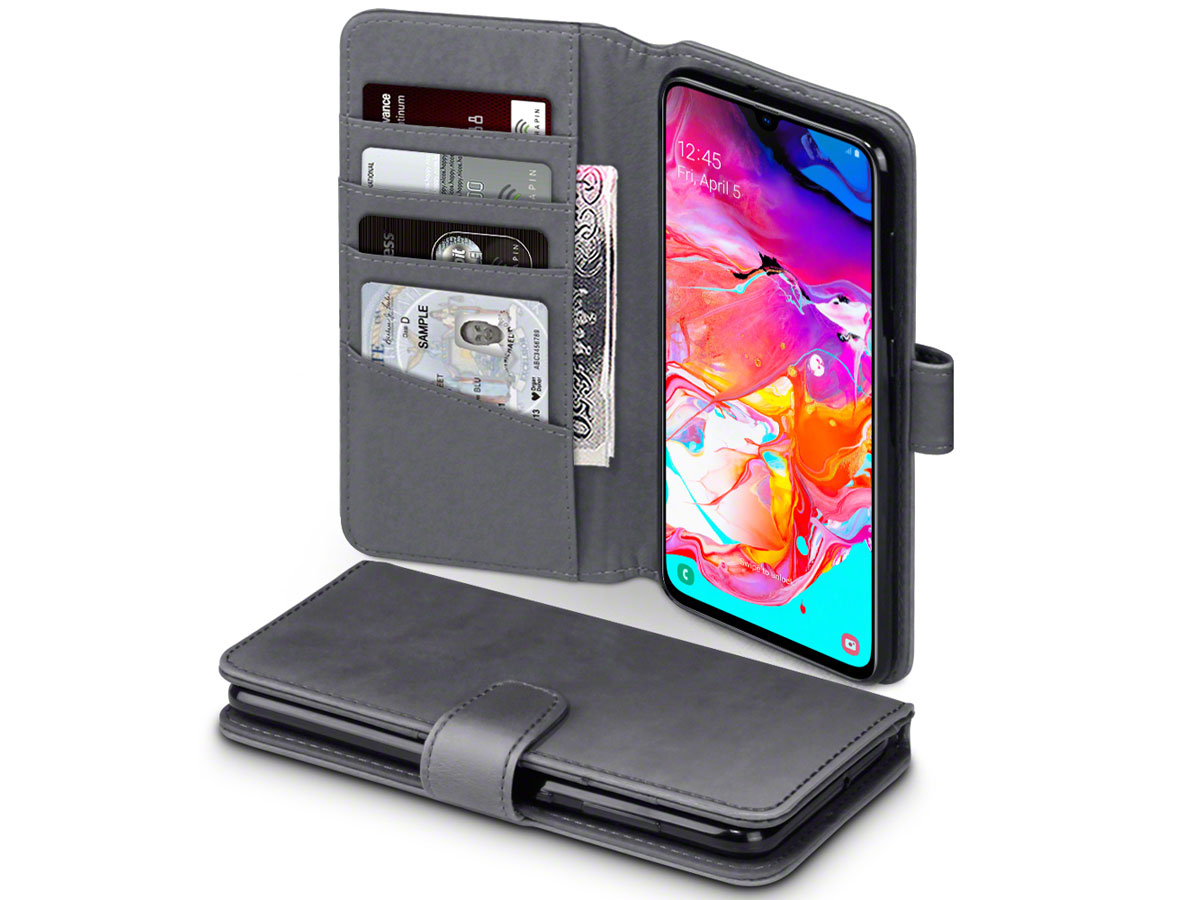 CaseBoutique Wallet Case Grijs Leer - Galaxy A70 hoesje