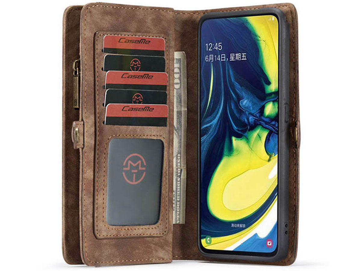 CaseMe 2in1 Wallet Ritsvak Case Bruin - Samsung Galaxy A80 Hoesje
