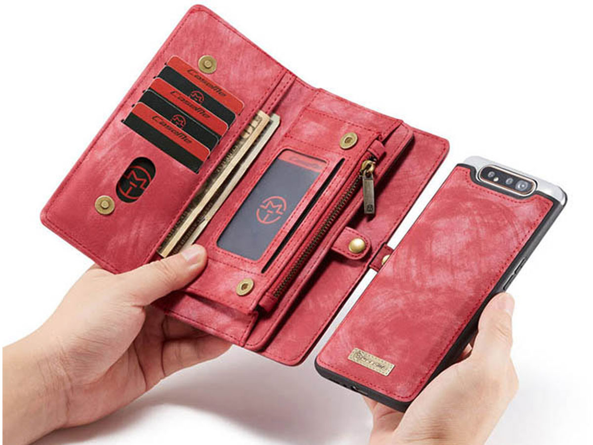 CaseMe 2in1 Wallet Ritsvak Case Rood - Samsung Galaxy A80 Hoesje