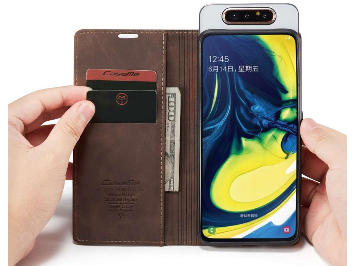 CaseMe Vintage BookCase Bruin - Samsung Galaxy A80 hoesje