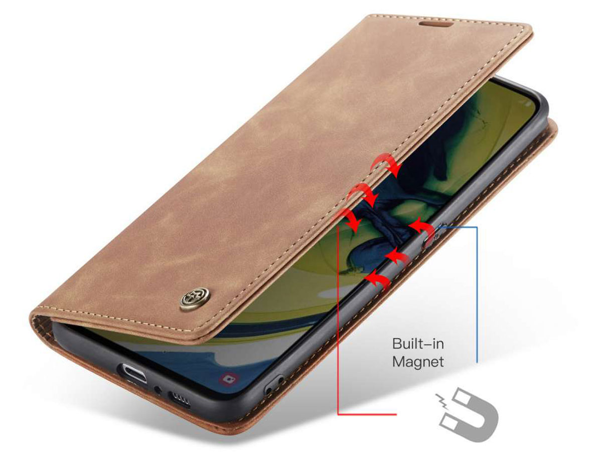 CaseMe Vintage BookCase Tan - Samsung Galaxy A80 hoesje