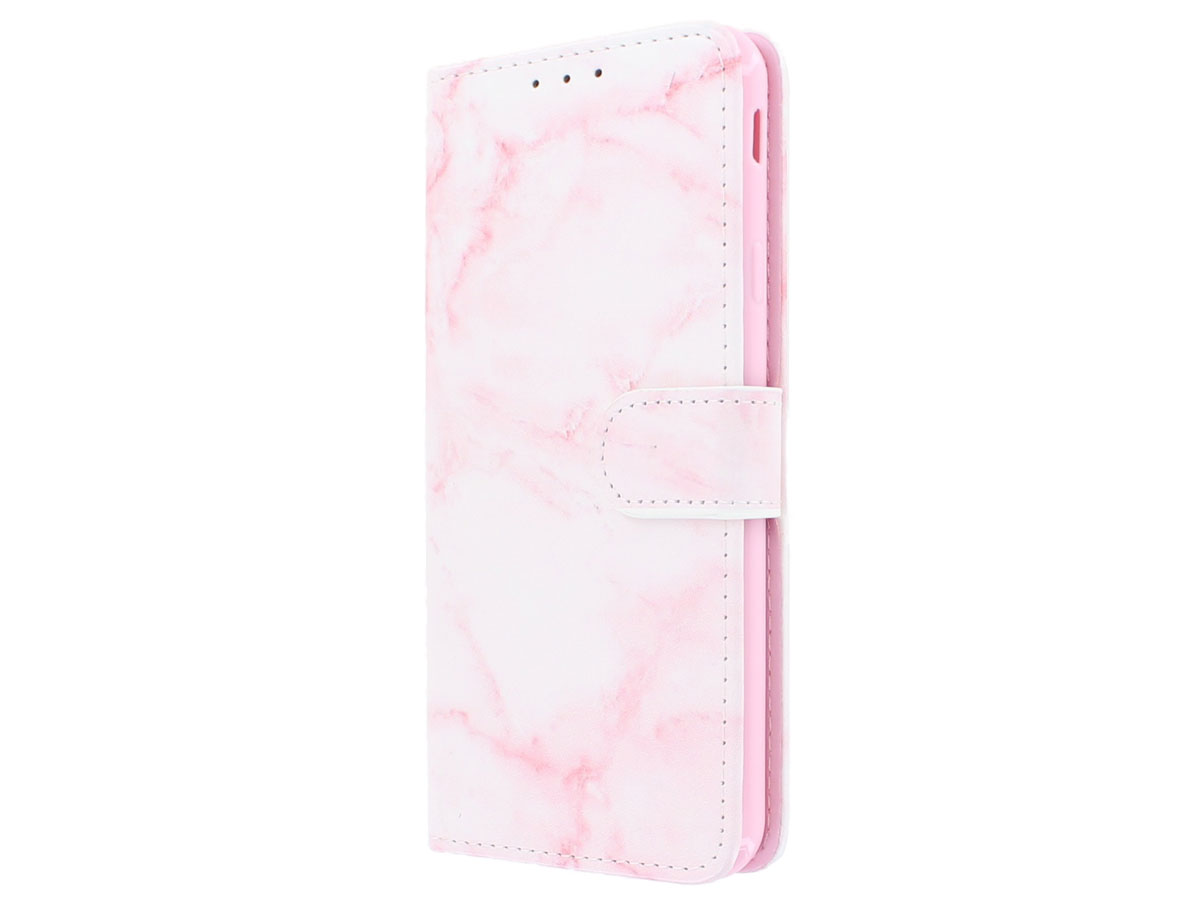 Saga Beeldhouwwerk omhelzing Book Case Pink Marble | Samsung Galaxy J4 Plus hoesje