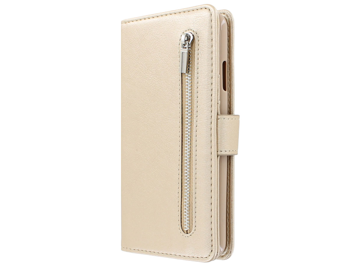 Zipper Book Case Goud - Samsung Galaxy J4 Plus hoesje