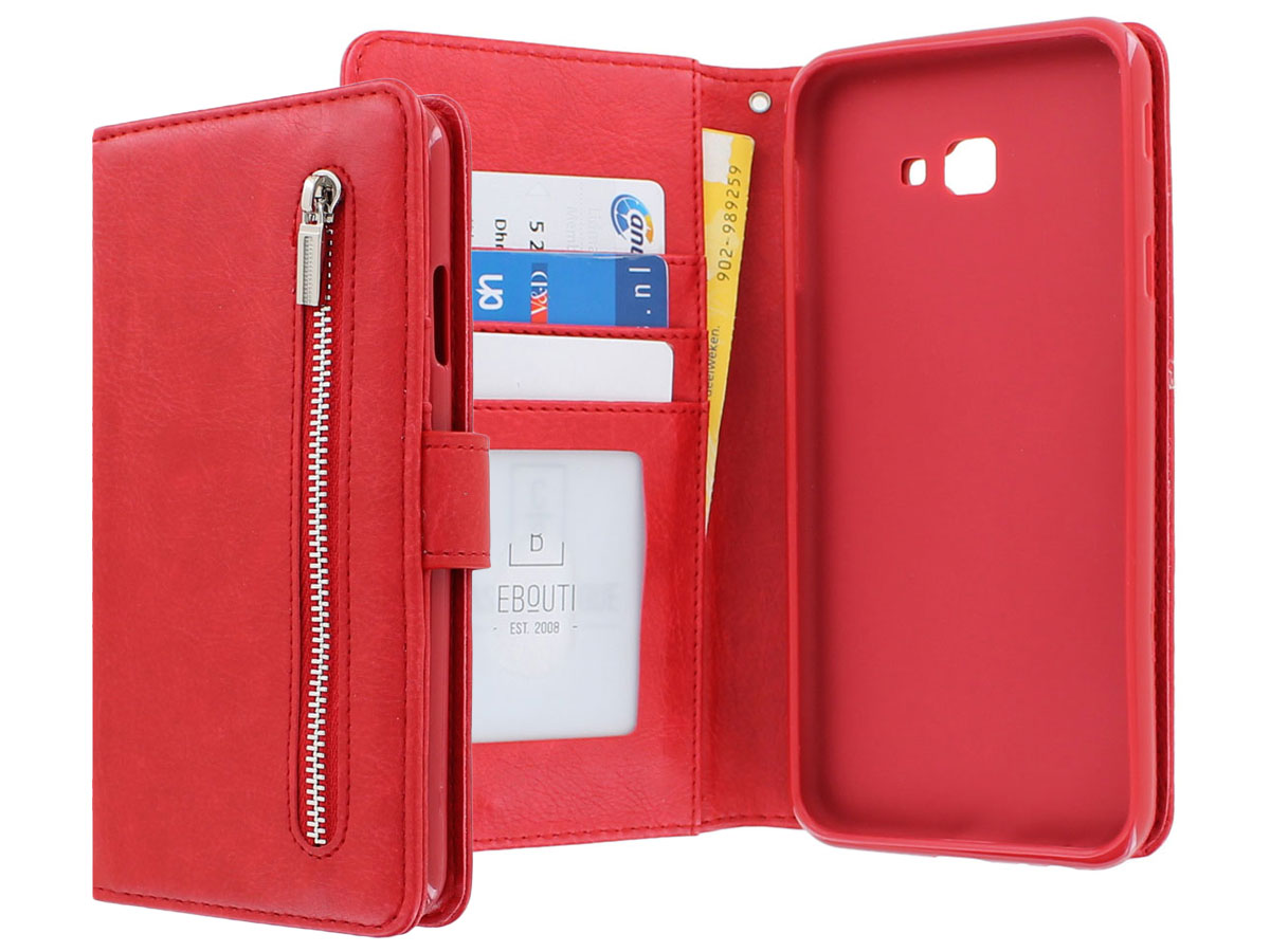 Zipper Book Case Rood | Samsung Galaxy J4 hoesje