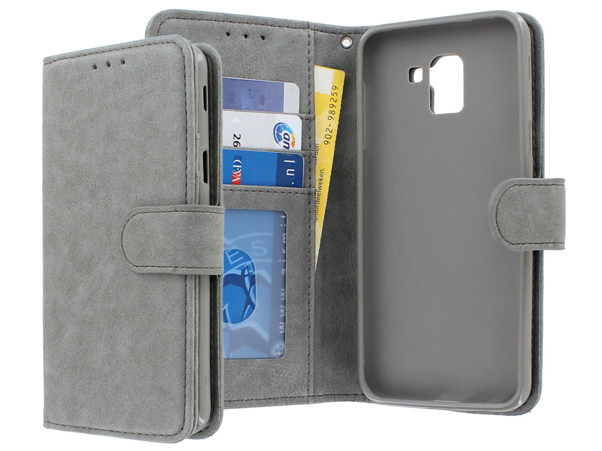 Bookcase Wallet Grijs - Samsung Galaxy J6 2018 hoesje