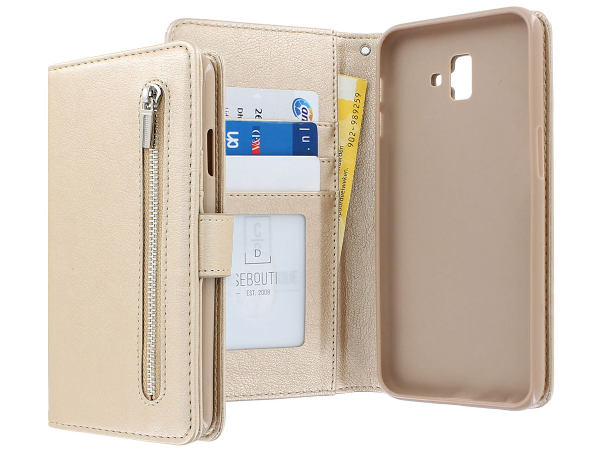 Zipper Book Case Goud - Samsung Galaxy J6 Plus hoesje