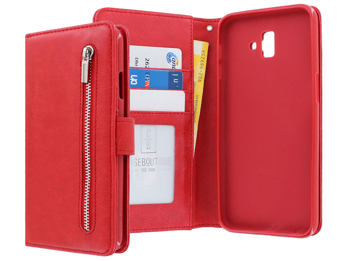 Zipper Book Case Rood - Samsung Galaxy J6 Plus hoesje