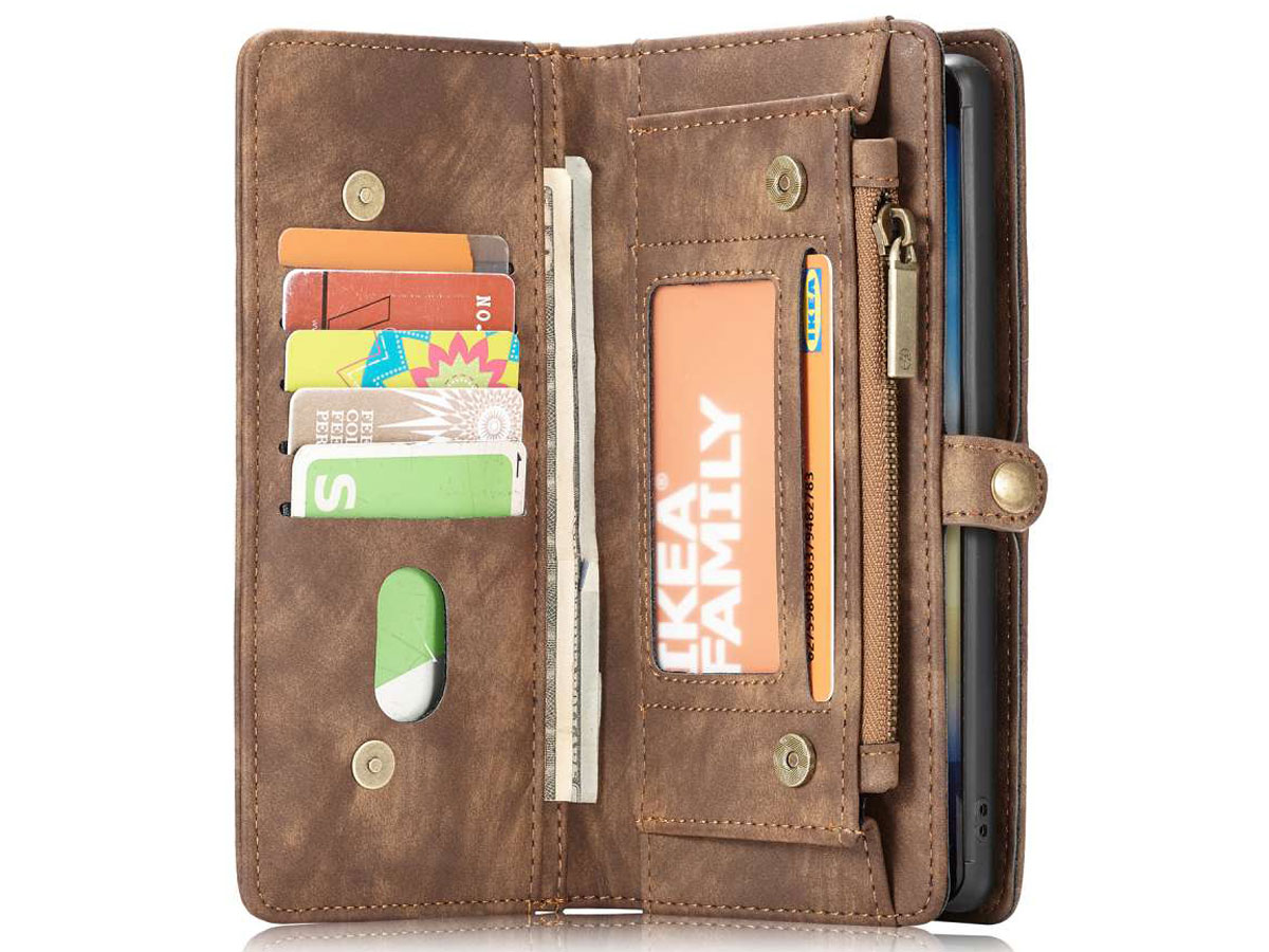 CaseMe 2in1 Wallet Ritsvak Case Bruin - Galaxy Note 10 Hoesje