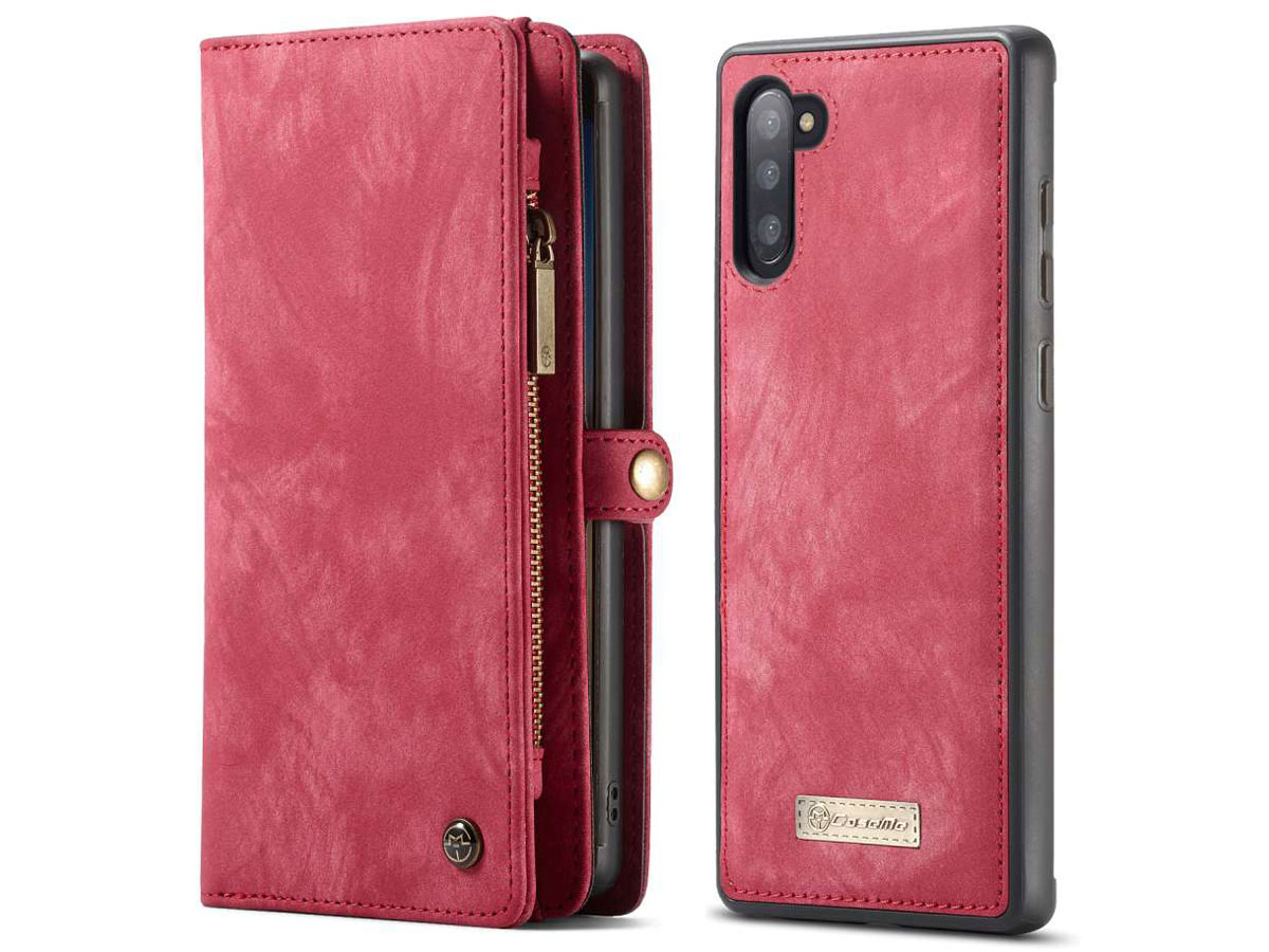 CaseMe 2in1 Wallet Ritsvak Case Rood - Galaxy Note 10 Hoesje