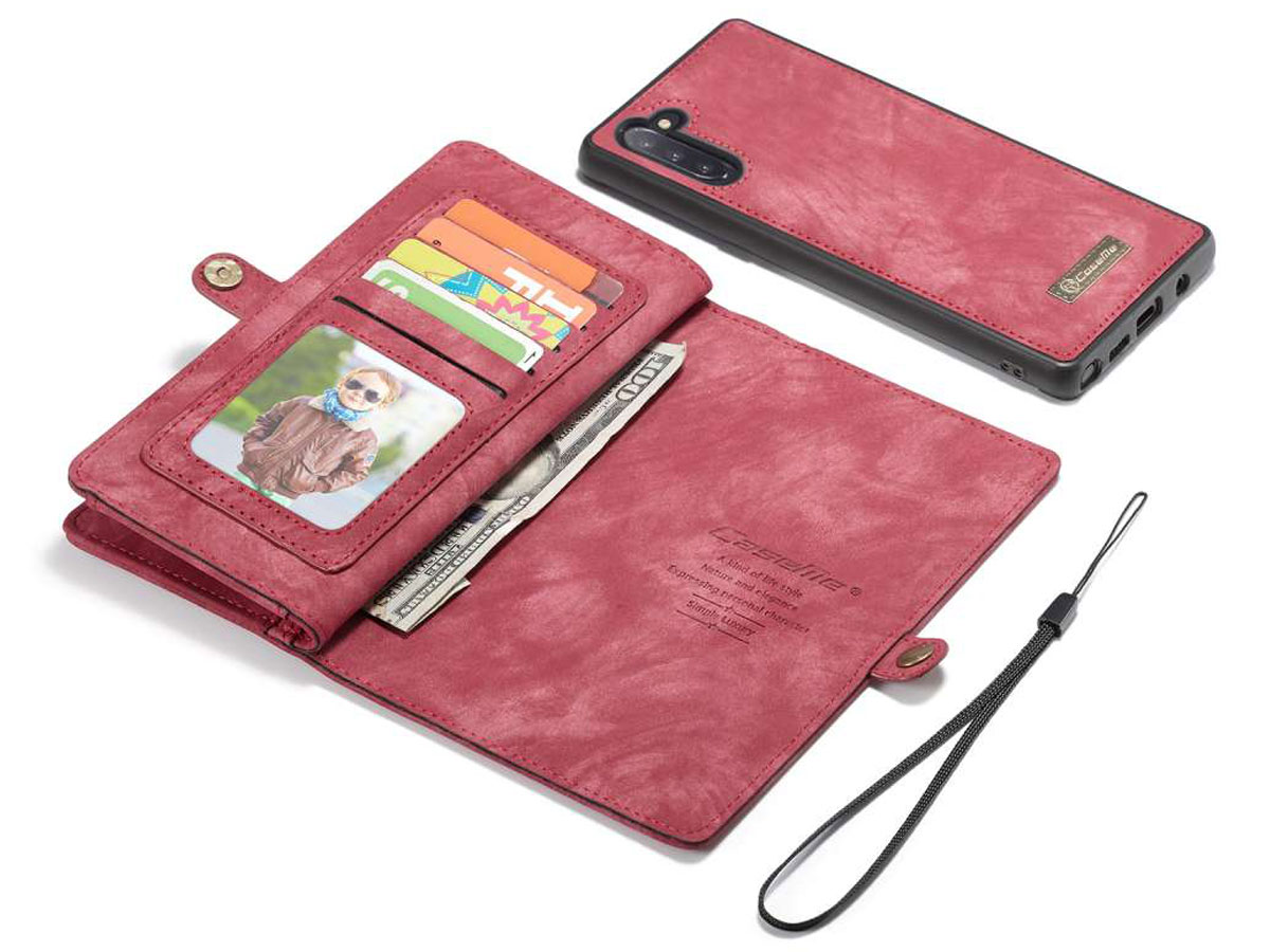 CaseMe 2in1 Wallet Ritsvak Case Rood - Galaxy Note 10 Hoesje