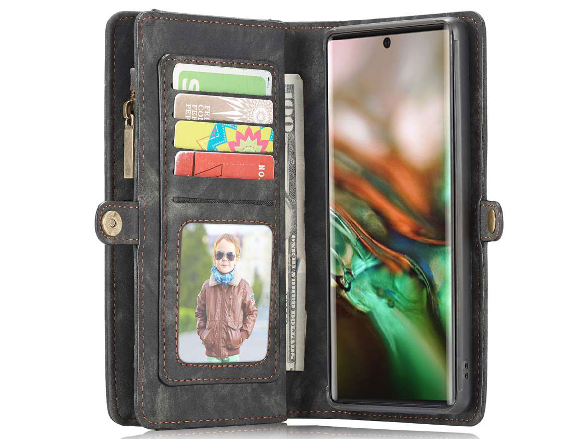 CaseMe 2in1 Wallet Ritsvak Case Zwart - Galaxy Note 10 Hoesje