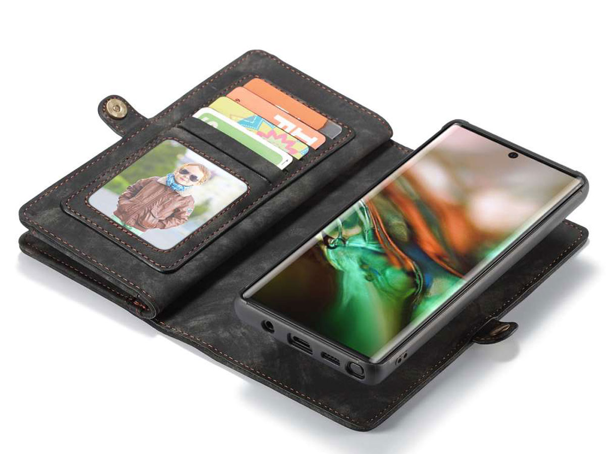 CaseMe 2in1 Wallet Ritsvak Case Zwart - Galaxy Note 10 Hoesje