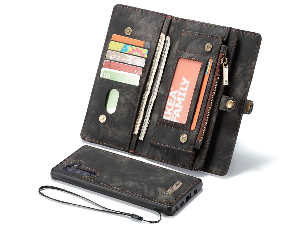 CaseMe 2in1 Wallet Ritsvak Case Zwart - Galaxy Note 10 Hoesje