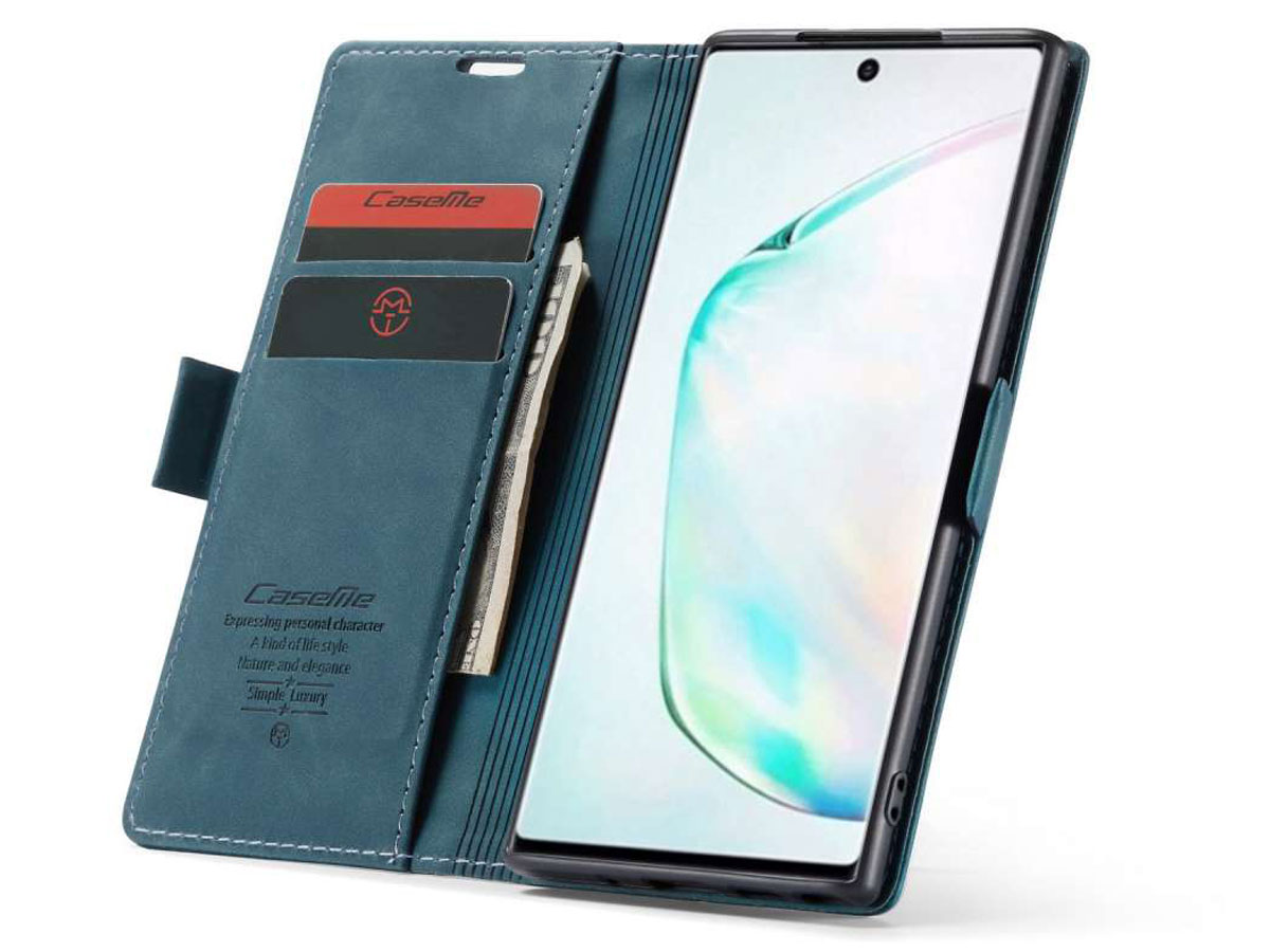CaseMe Vintage BookCase Blauw - Samsung Galaxy Note 10 hoesje