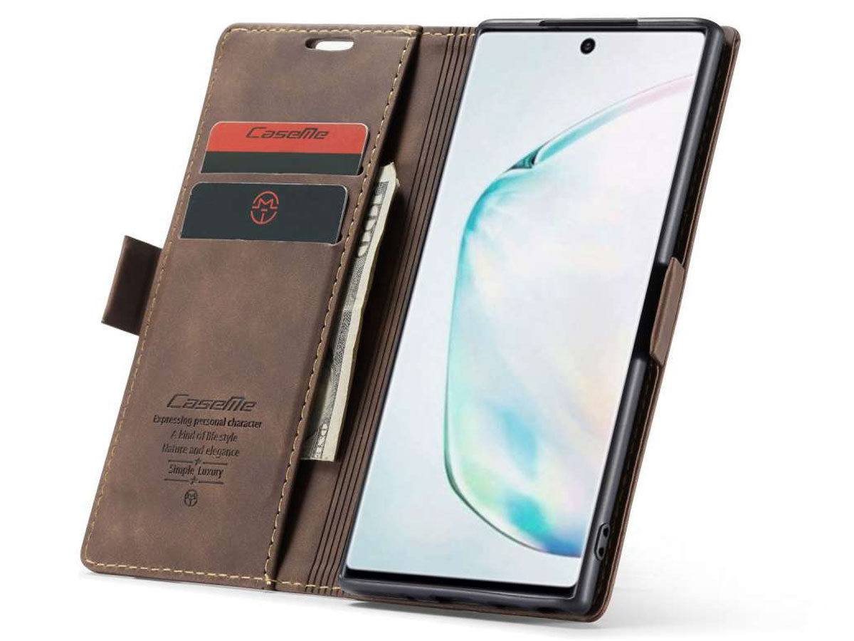 CaseMe Vintage BookCase Bruin - Samsung Galaxy Note 10 hoesje