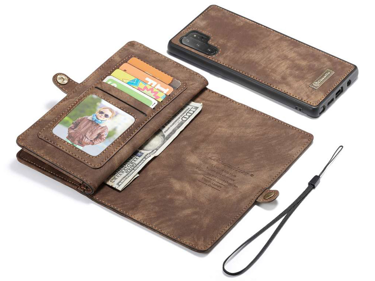 CaseMe 2in1 Wallet Ritsvak Case Bruin - Galaxy Note 10+ Hoesje