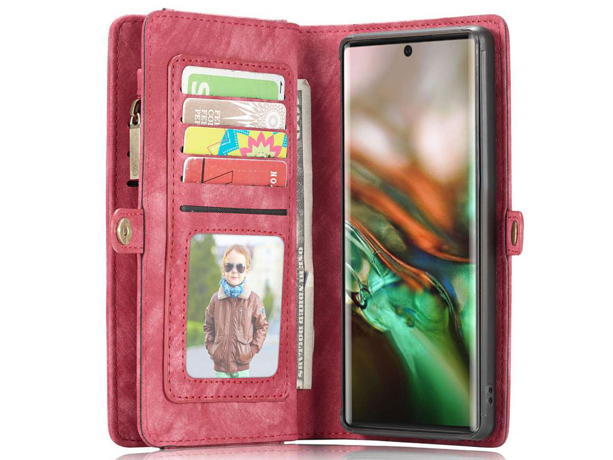 CaseMe 2in1 Wallet Ritsvak Case Rood - Galaxy Note 10+ Hoesje