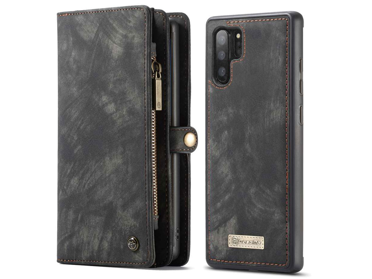 CaseMe 2in1 Wallet Ritsvak Case Zwart - Galaxy Note 10+ Hoesje