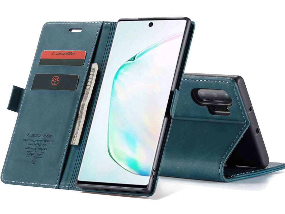 CaseMe Vintage BookCase Blauw - Samsung Galaxy Note 10+ hoesje