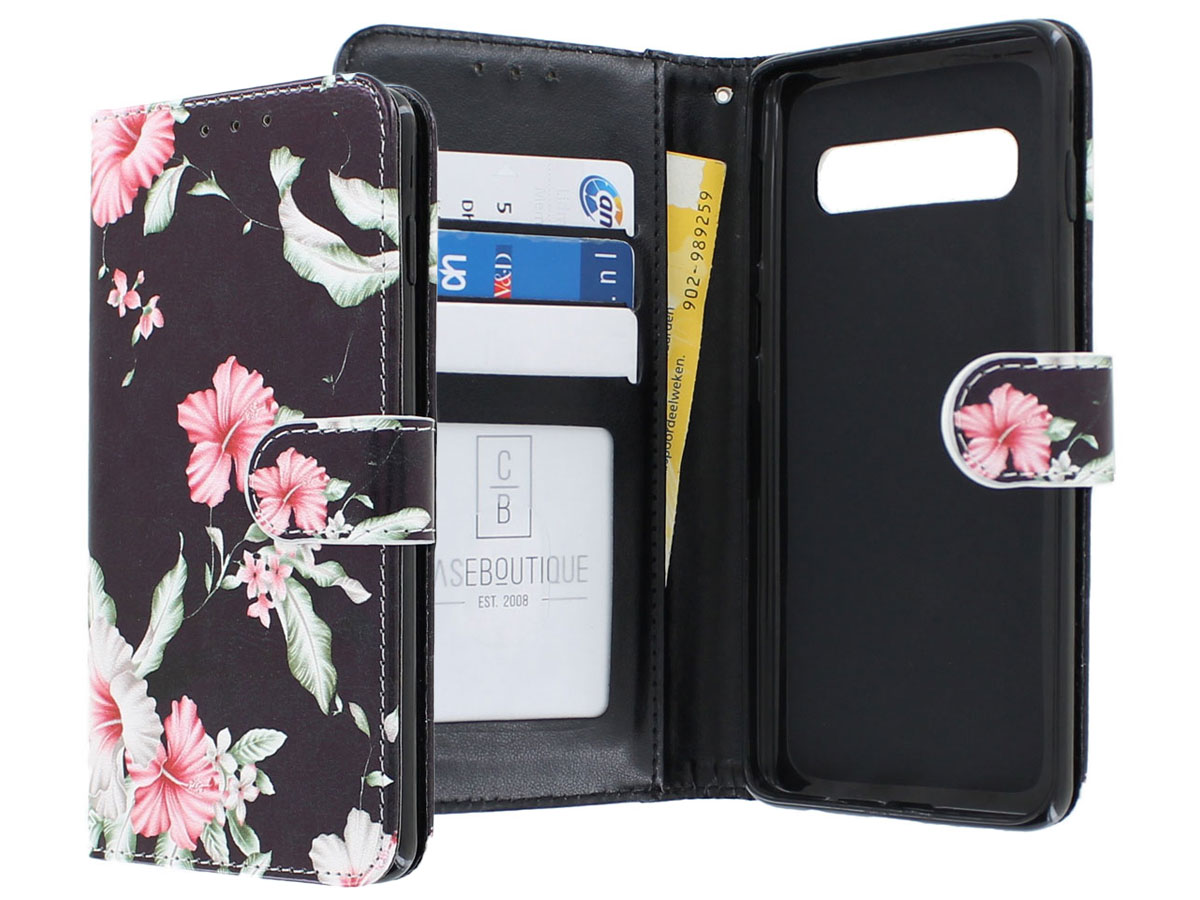 Bloemenprint Bookcase Zwart - Samsung Galaxy S10 hoesje