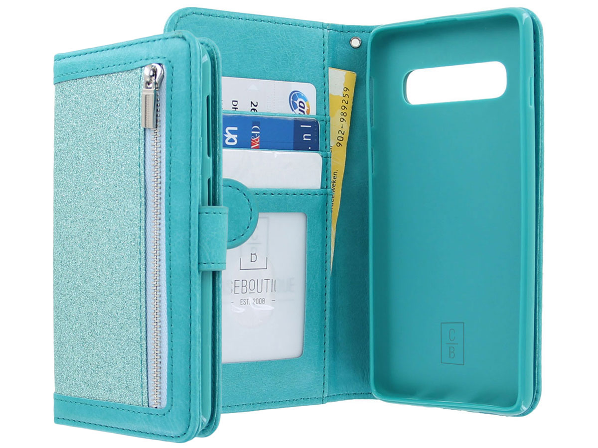 Glitsie Zip Case met Rits Turquoise - Samsung Galaxy S10 hoesje